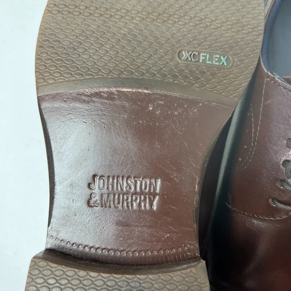 Johnston & Murphy XC flex dress shoes men 10 brown cap toe sheepskin memory foam